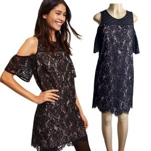 LOFT Black Lace Cold Shoulder Dress